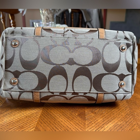 EUC COACH KHAKI SIGNATURE TAN STRIPED LEATHER BAG SATCHEL SHOULDER PURSE - Picture 10 of 11